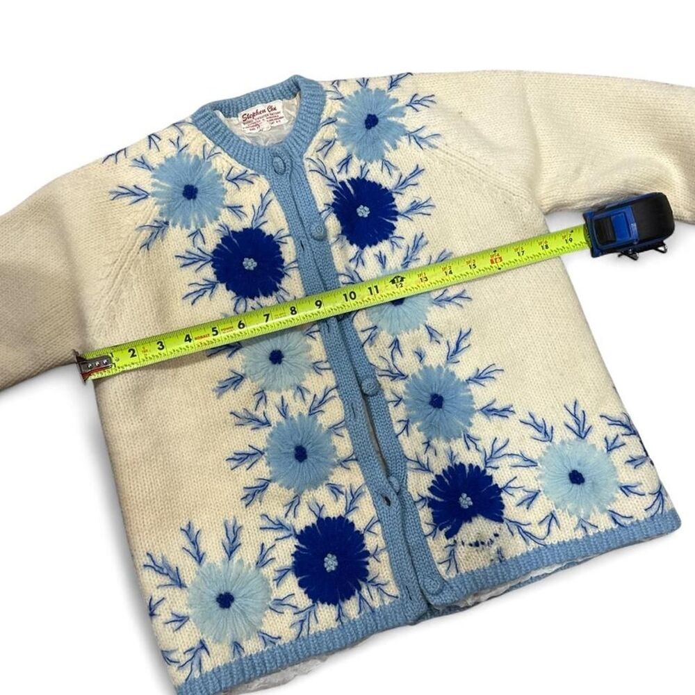 Stephen Chu Vintage 80’s Blue and cream floral cardigan - Picture 6 of 8